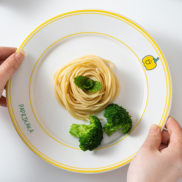 MGG 귀여운 채소 일러스트 브런치 플레이트 3색 디저트 원형 접시 당근 파프리카 브로콜리